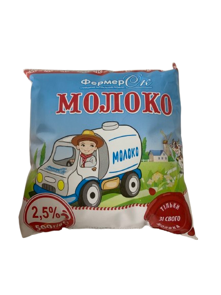 Молоко питне пастерізоване 2,5% жиру 500 г ТМ ФермерОк